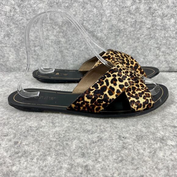 J Crew Cypress Leopard Print Calf Hair Slide Sandals Womens‎ Size 8 - Picture 2 of 9